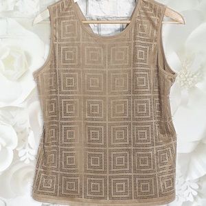 Neiman Marcus Beige/Tan Perforated Sleeveless Top